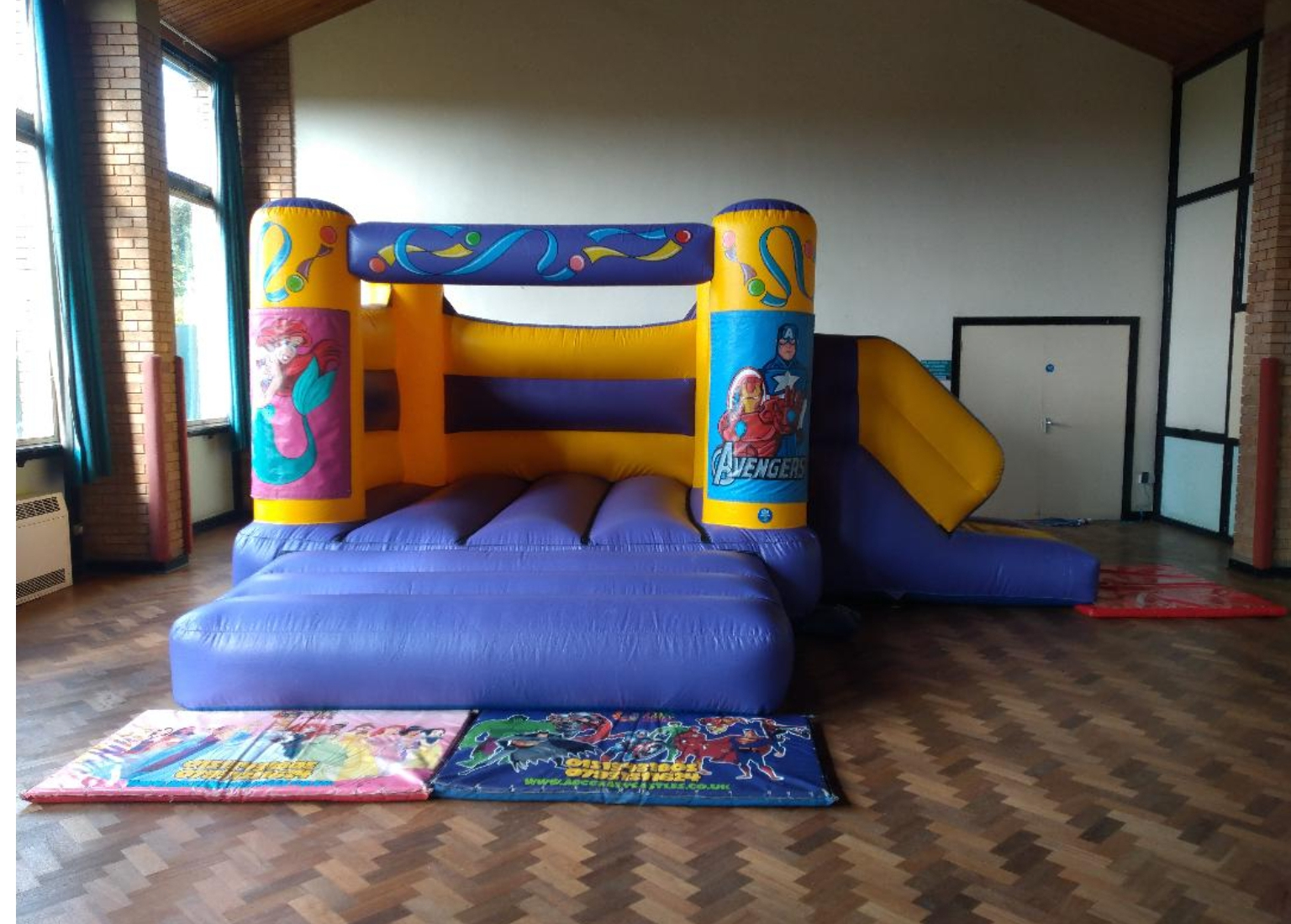 Indoor Only Castle Purple & Yellow With Side Slide Princess & Super Hero’s